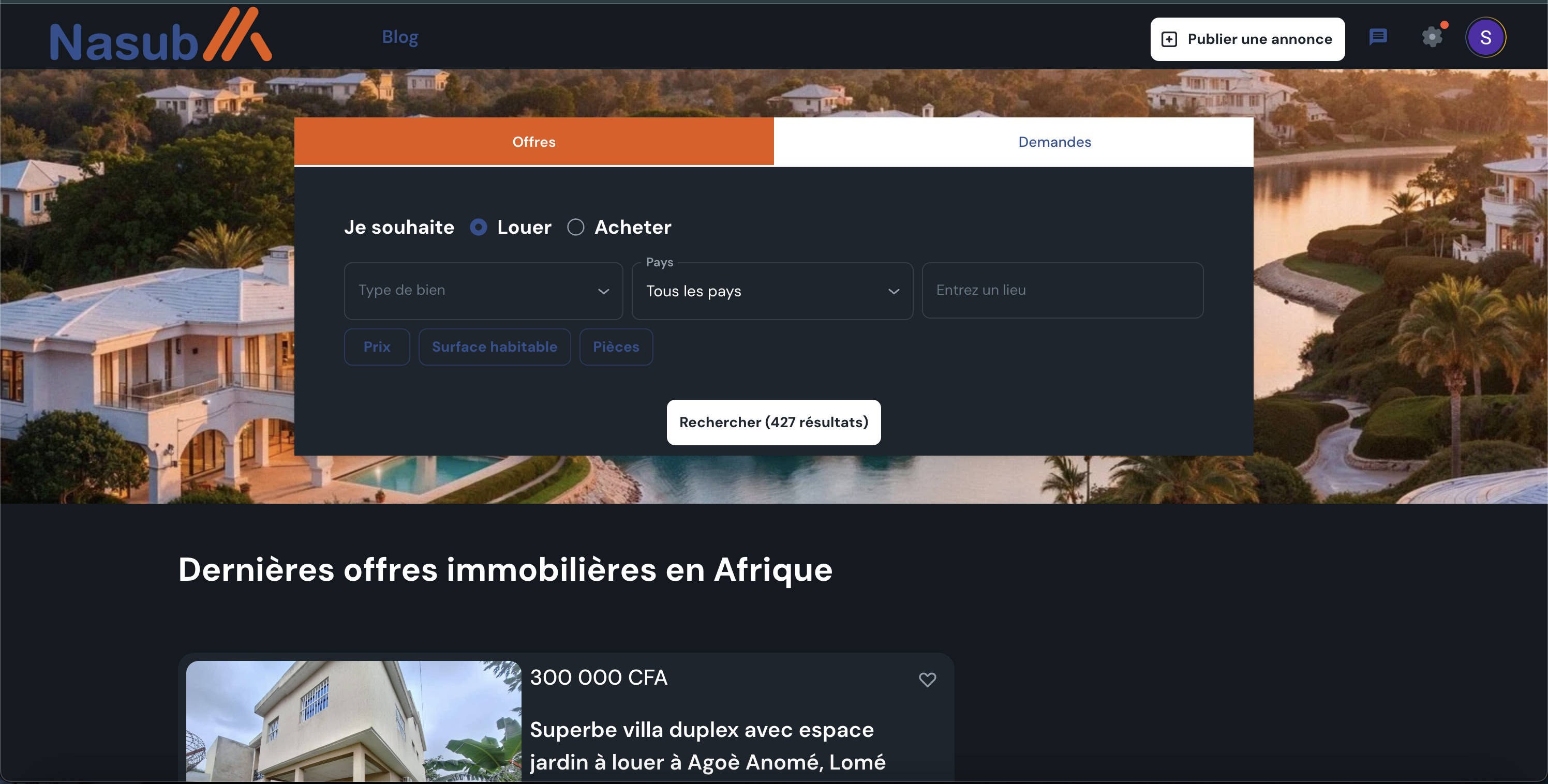 Plateforme immobilière dédiée à l’Afrique.